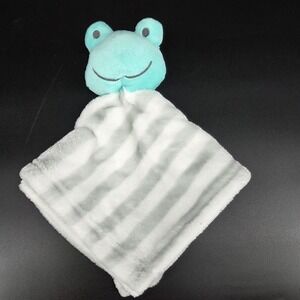 Hudson Baby Frog Security Blanket Teal Grey White Striped Plush Lovey Boy Girl